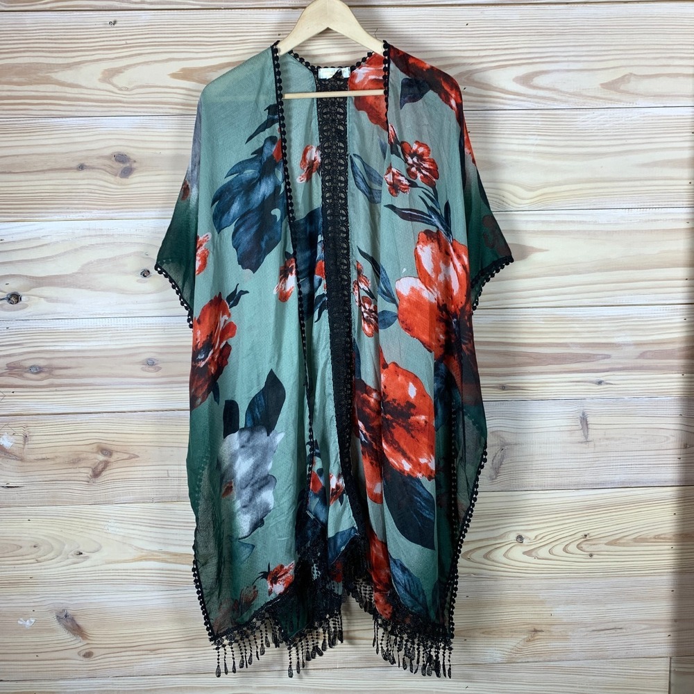 Seven Island Top‎ Women's OS Floral Flower Print Fringe Crochet Whimsigoth Boho